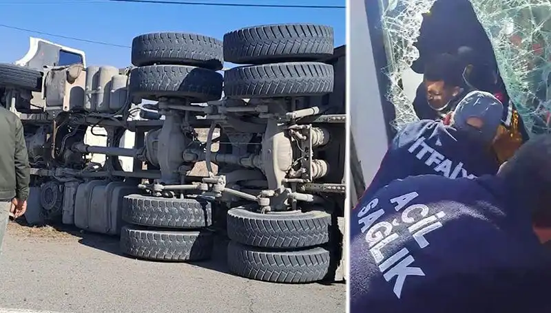 Virajı Alamayan Kamyon: Ekipler Olay Yerinde Ramak Kaldı